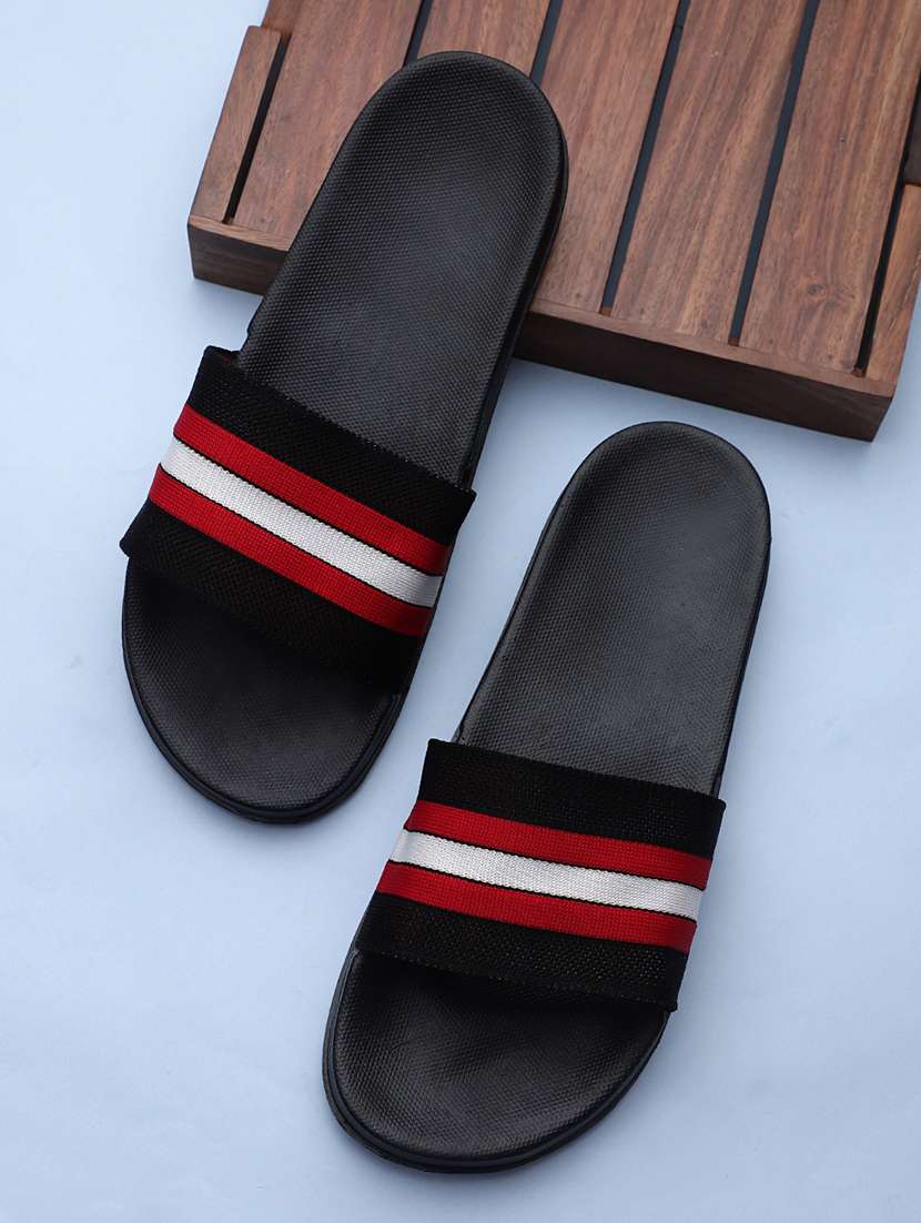 black synthetic & mesh slip on flip flops - 19010356 - Zoom Image - 0