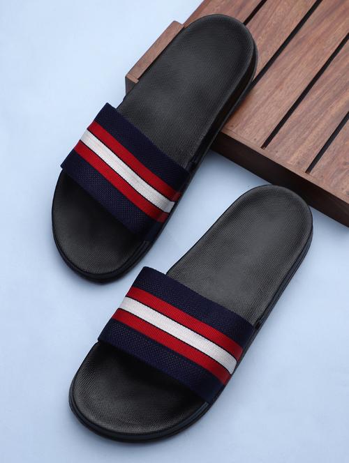 blue synthetic & mesh slip on flip flops - 19010357 -  Standard Image - 0
