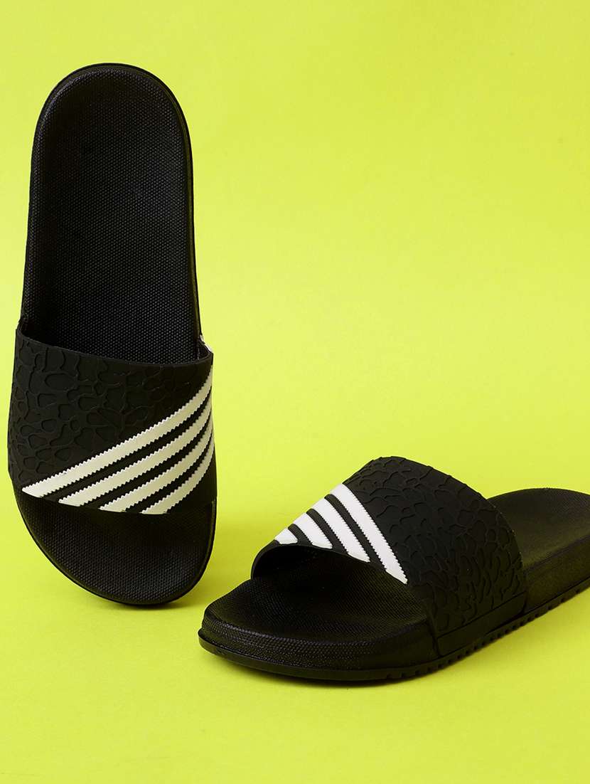 black striped slip on sliders