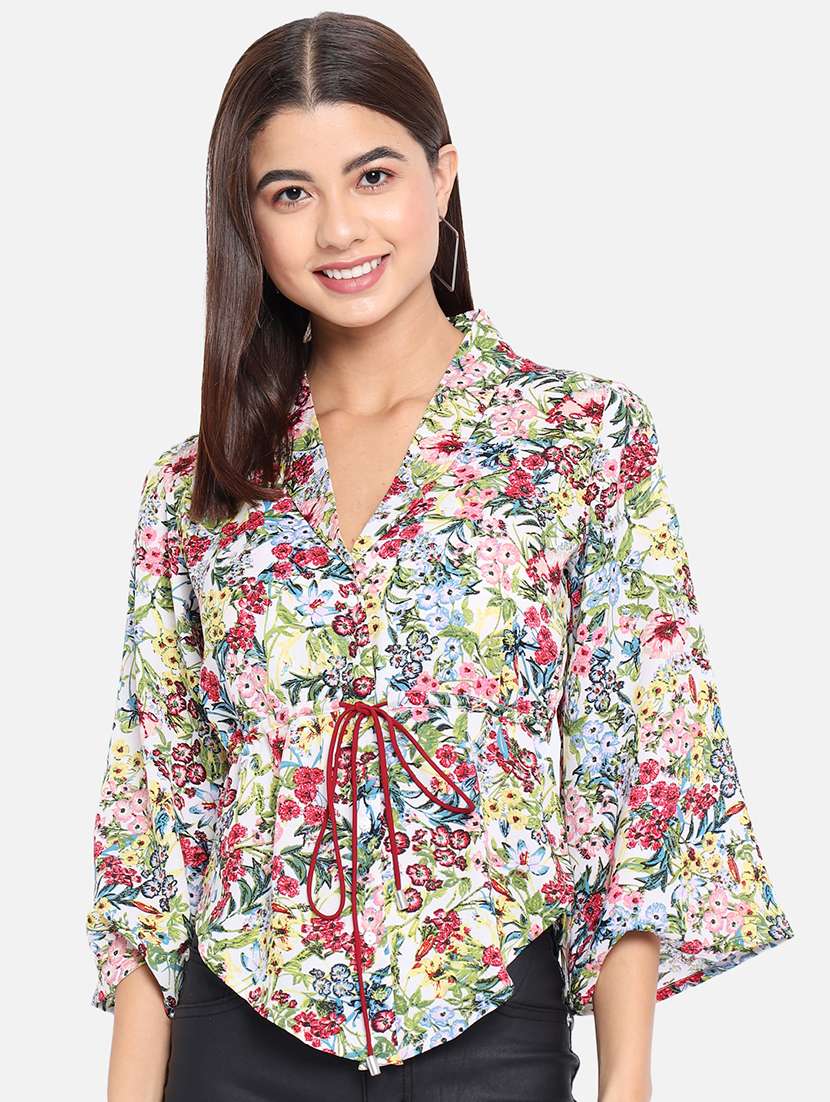 women printed asymmetric lapel neck top