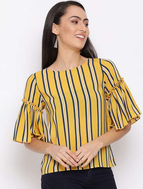 women yellow round neck top