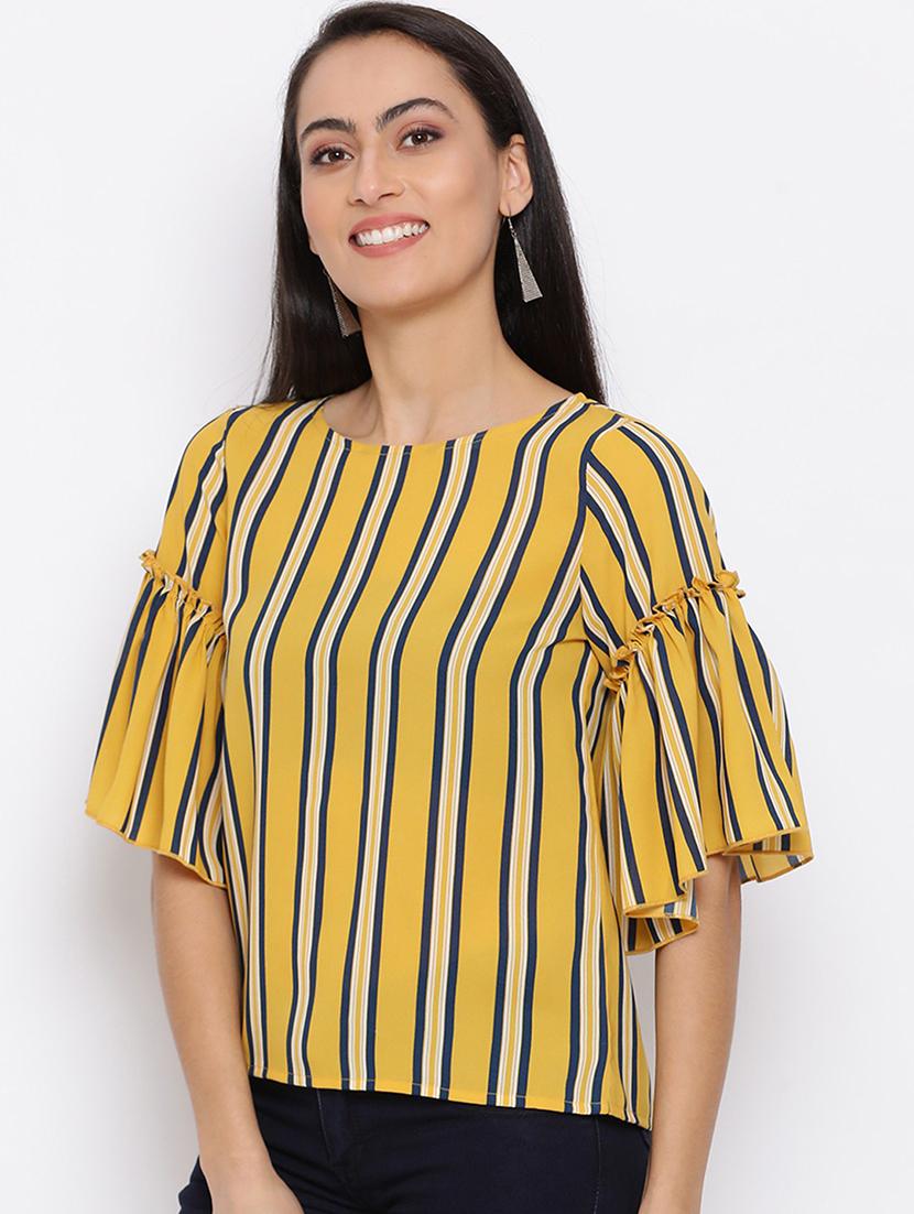 women yellow round neck top - 19036373 -  Standard Image - 1