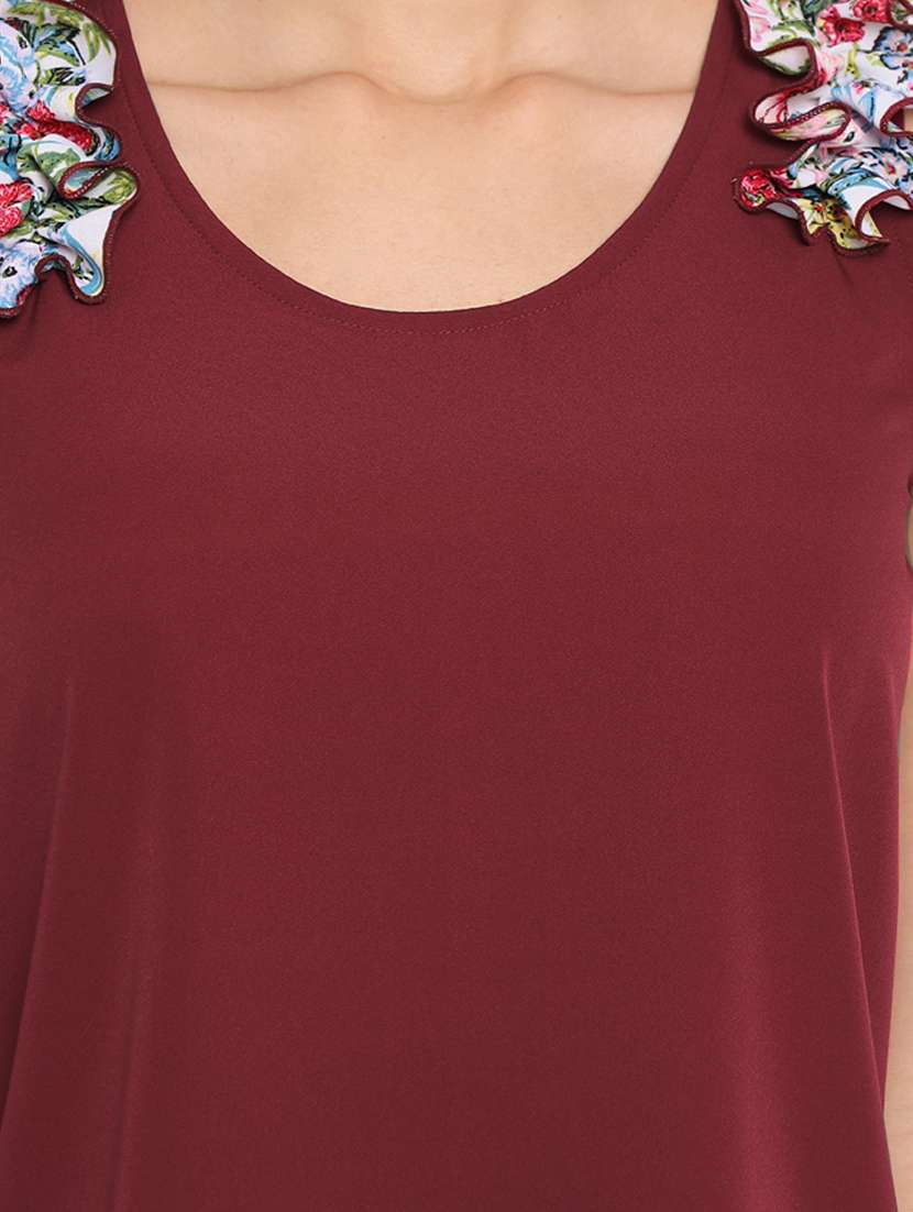 women maroon round neck solids top - 19036405 -  Standard Image - 4