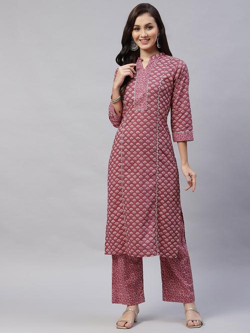 women three quarter sleeve kurta palazzo set - 19039250 -  Standard Image - 0