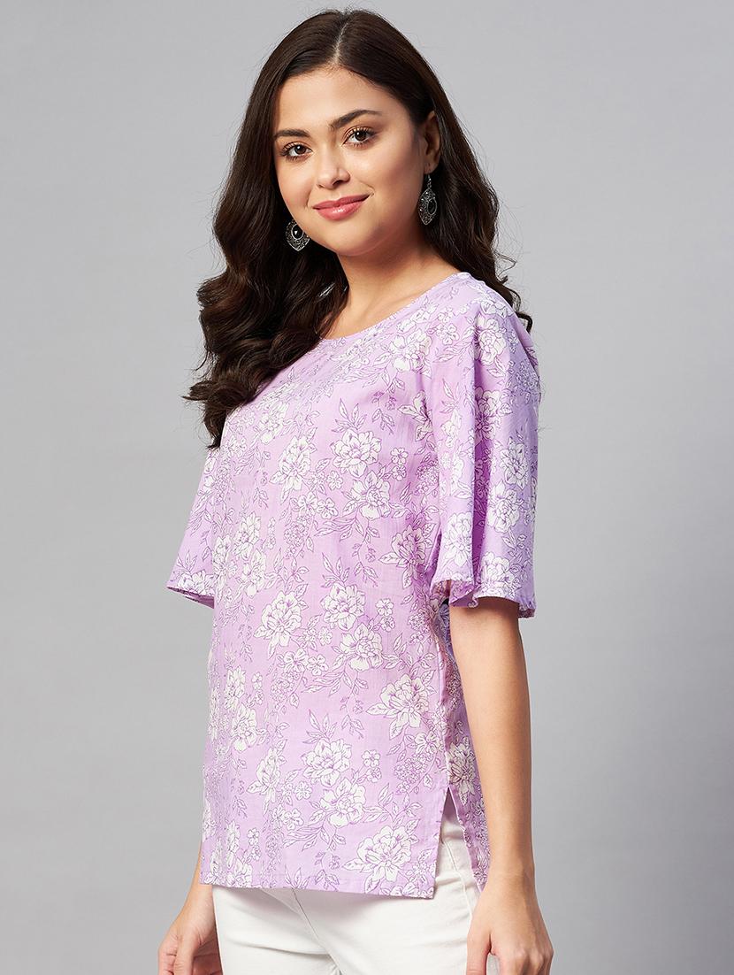 purple printed regular top - 19039392 - Standard Image - 1