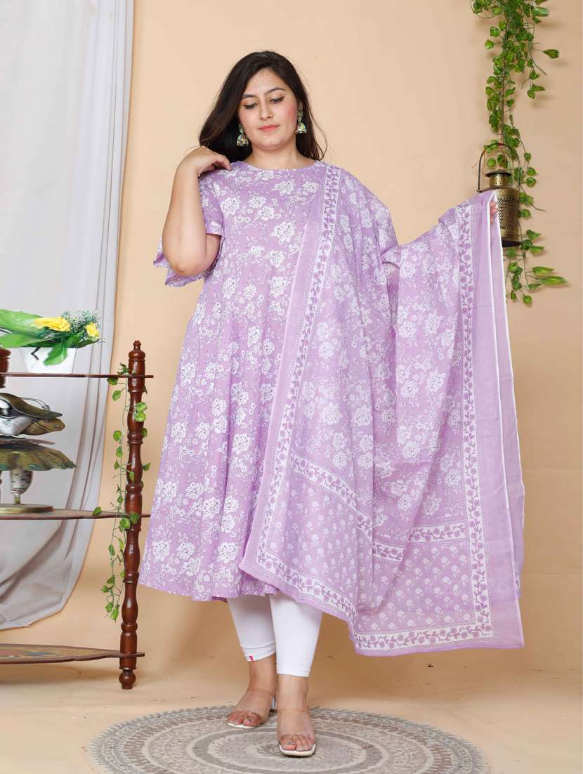 purple cotton kurta dupatta  set