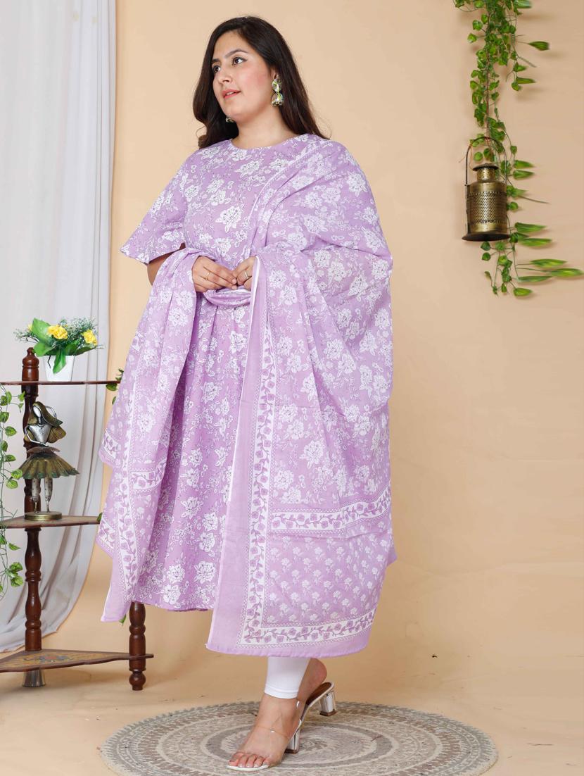 purple cotton kurta dupatta set - 19039398 - Standard Image - 1