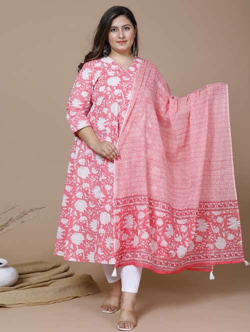 pink cotton kurta dupatta set - 19070653 - Standard Image - 0