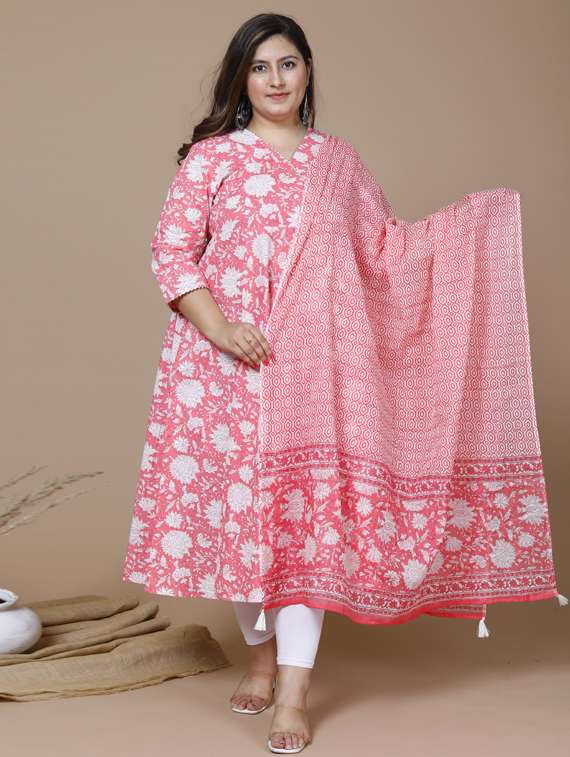 pink cotton kurta dupatta set - 19070653 - Zoom Image - 0