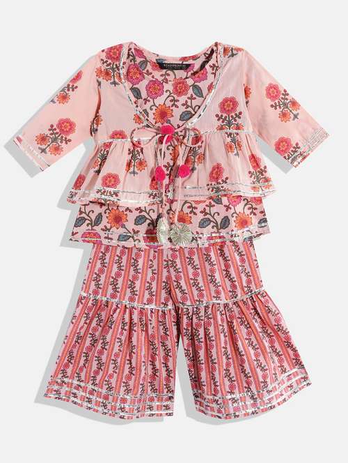 girls round neck printed kurta sharara set with jacket - 19081875 -  Standard Image - 0