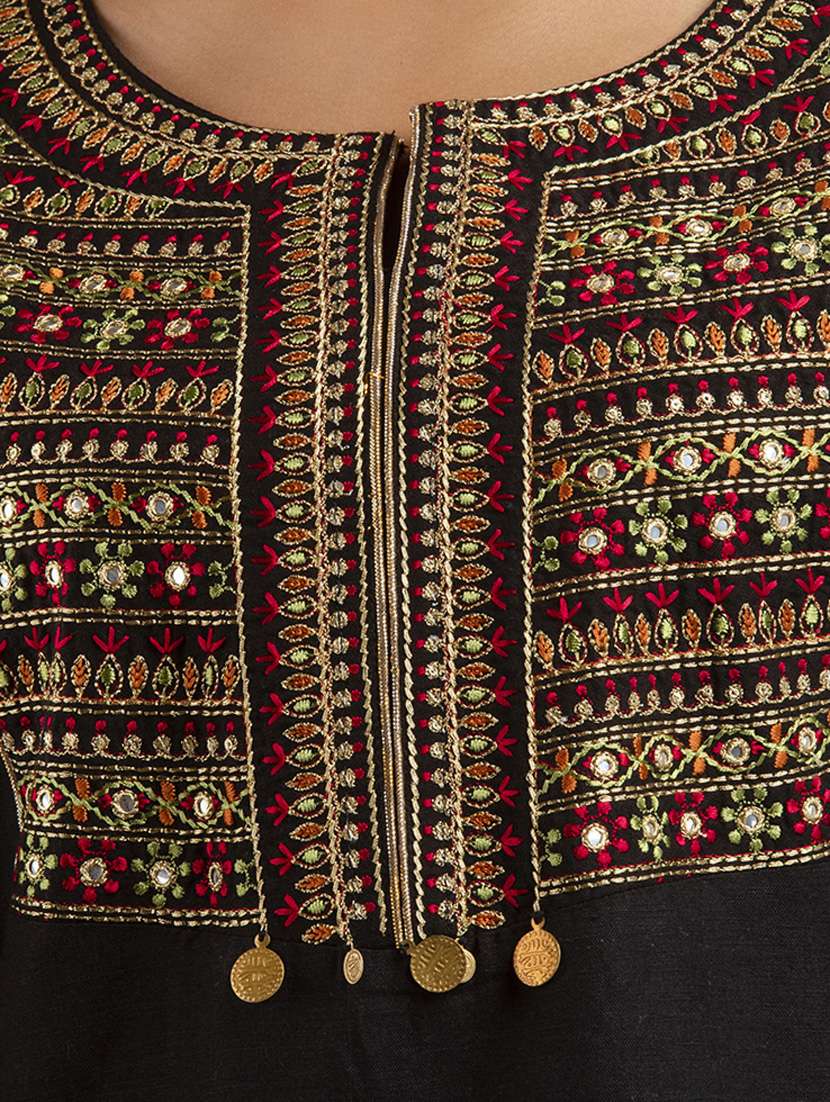 black rayon straight kurta - 19082416 -  Standard Image - 4