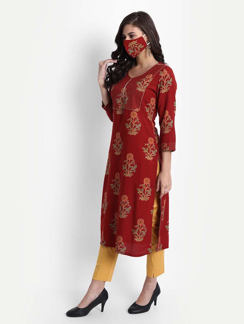 red rayon straight kurta - 19082418 -  Standard Image - 1