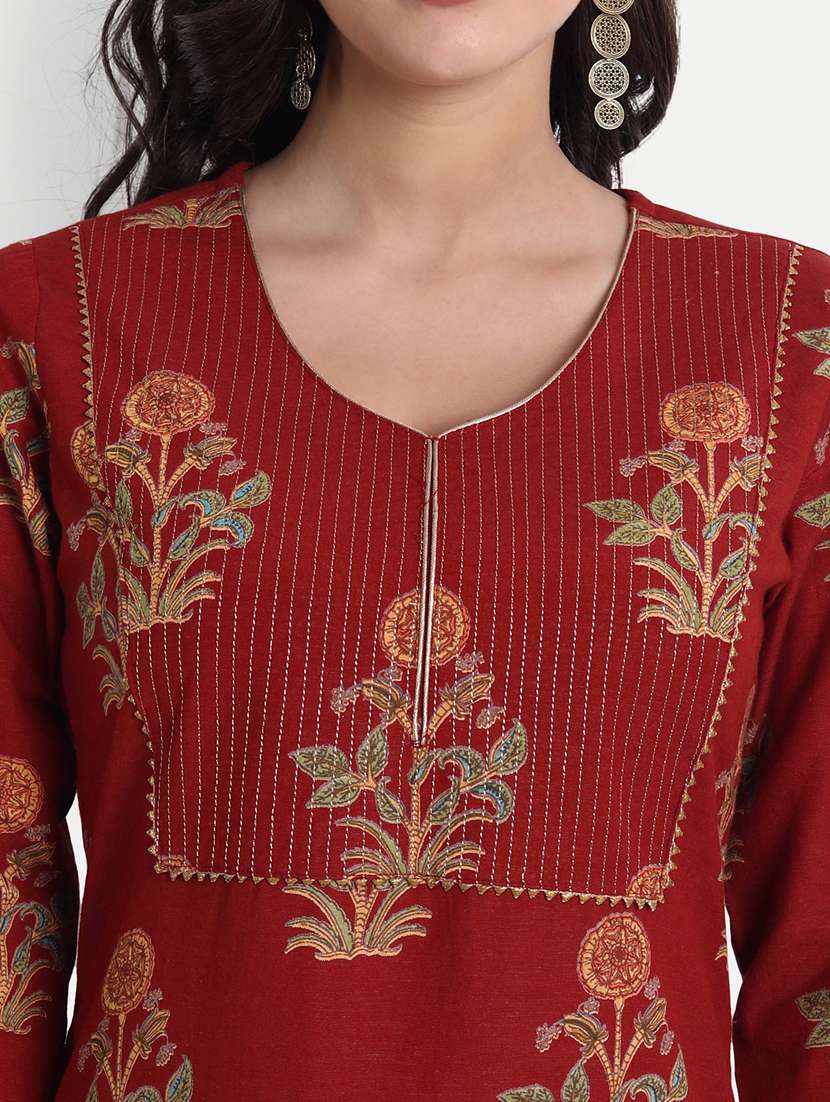 red rayon straight kurta - 19082418 -  Standard Image - 4