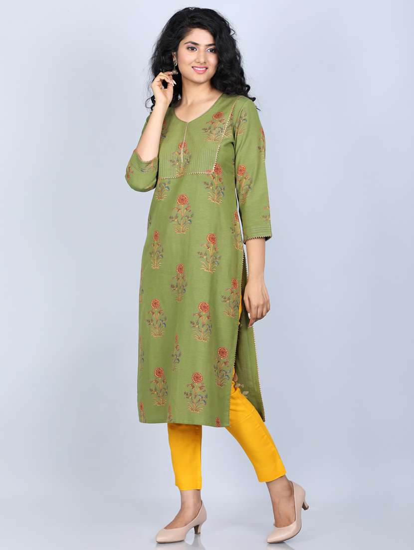 green rayon straight kurta - 19082419 -  Standard Image - 1