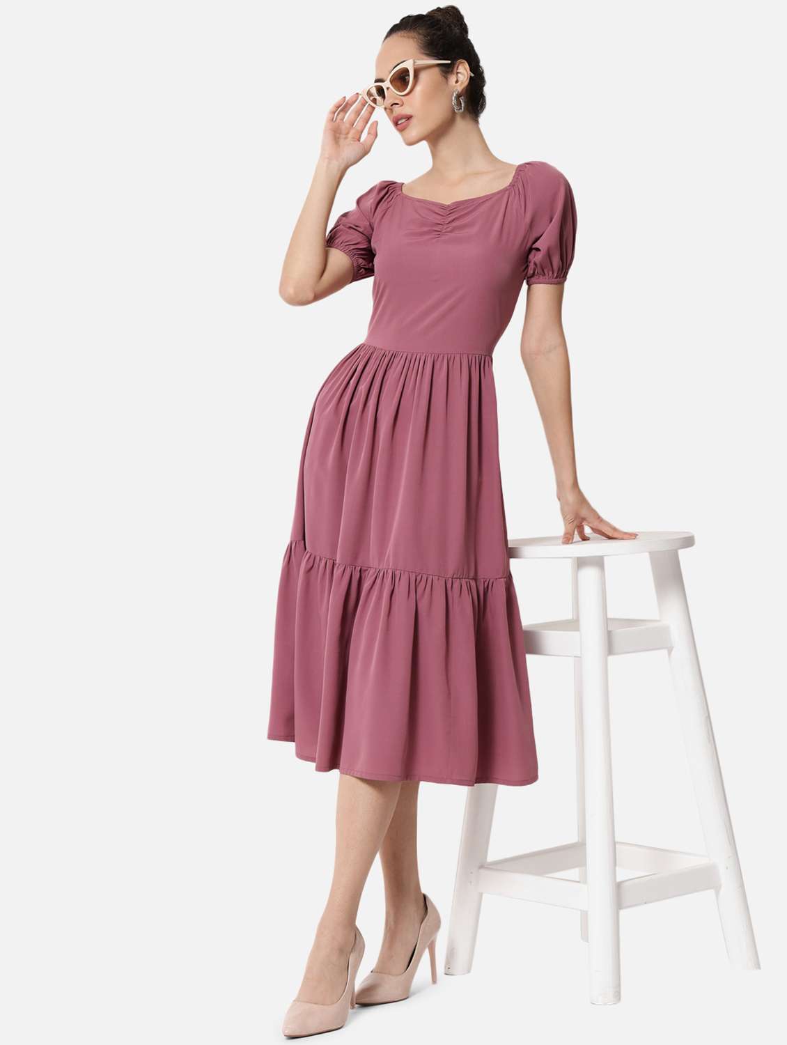 women's solid tiered dress 