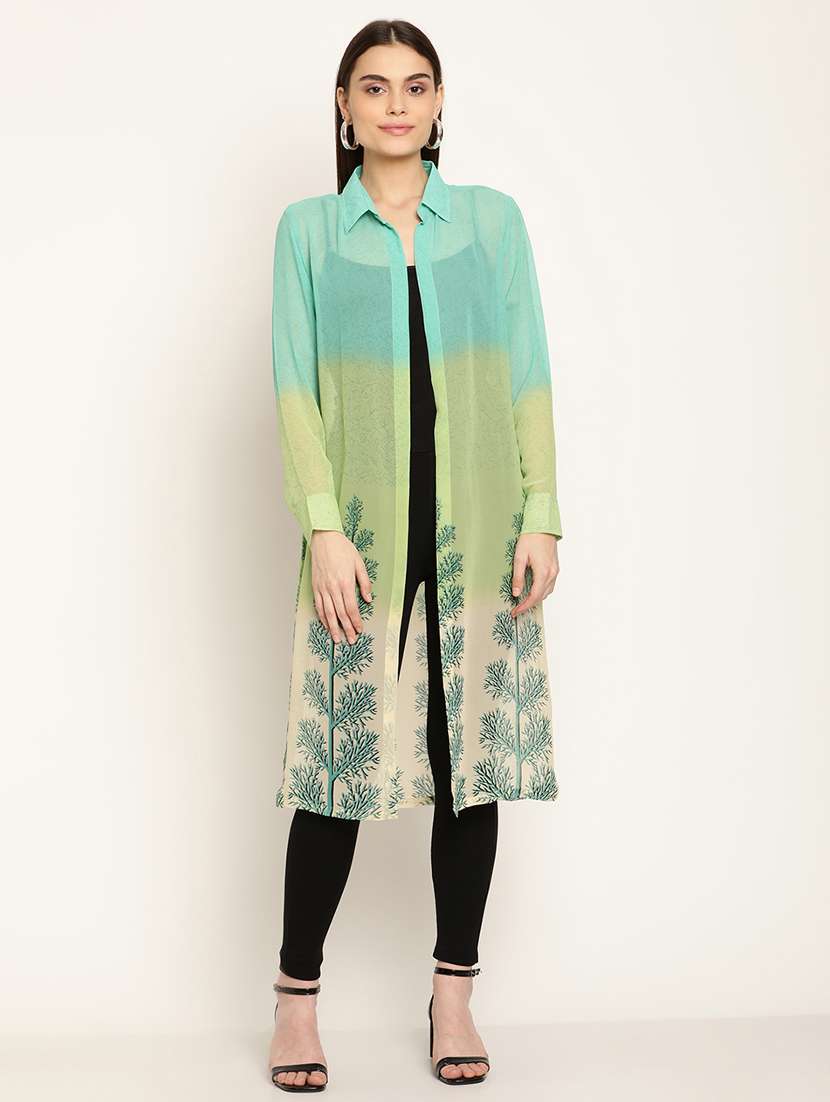 green georgette printed shrug  - 19082911 -  Standard Image - 1