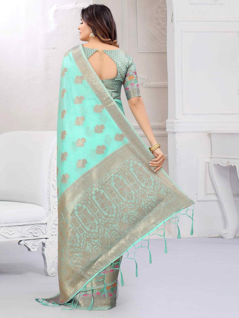 blue cotton silk  set saree with blouse - 19082926 -  Standard Image - 1