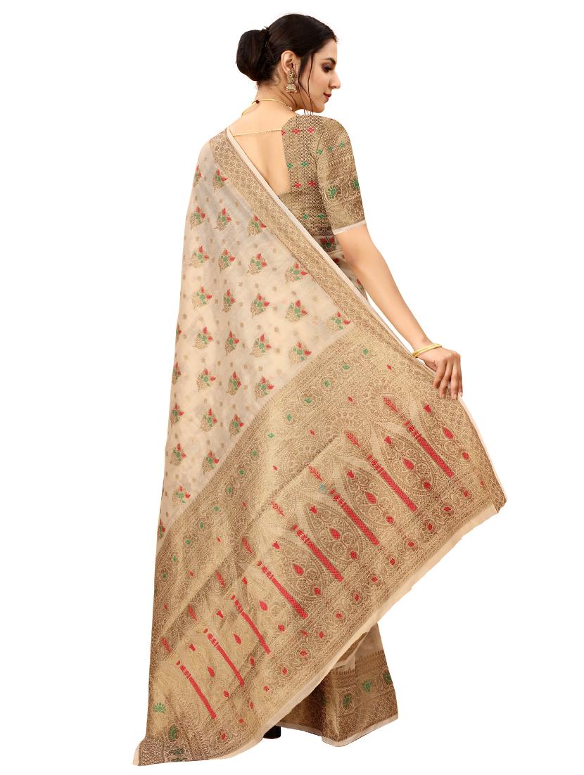 cream cotton silk set saree with blouse - 19082937 - Standard Image - 1