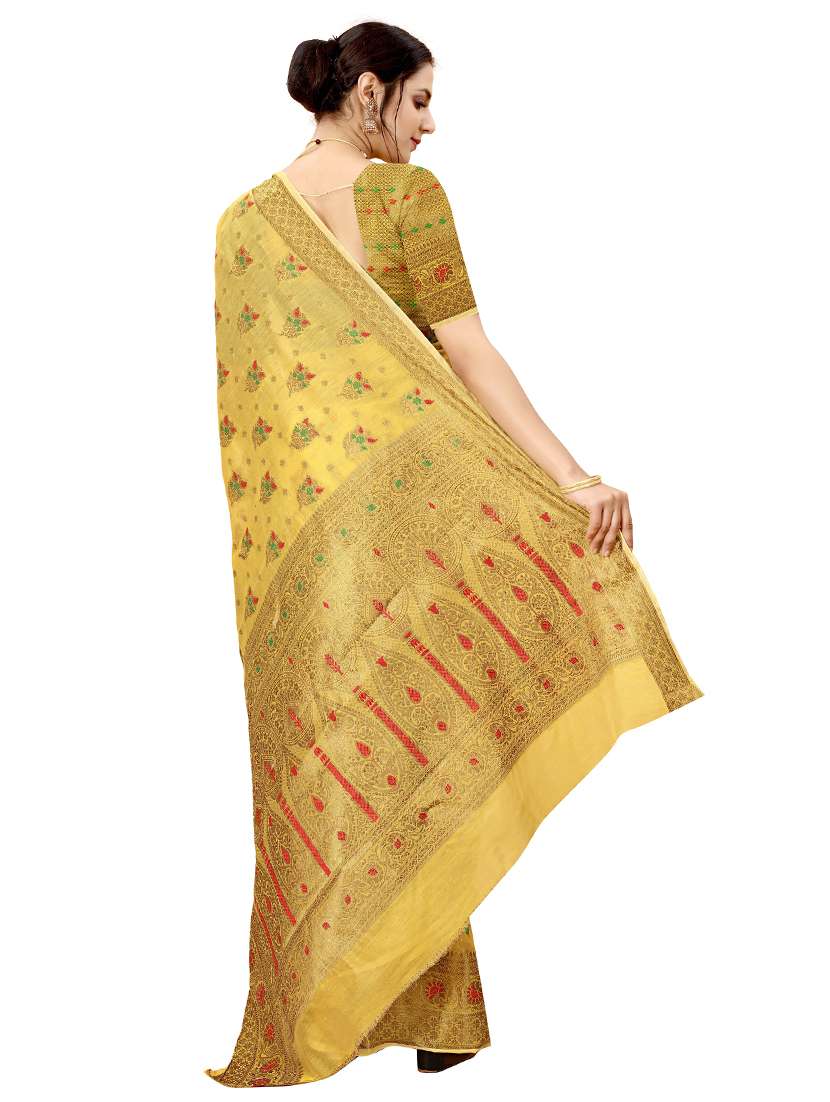 yellow cotton silk  set saree - 19082938 -  Standard Image - 1