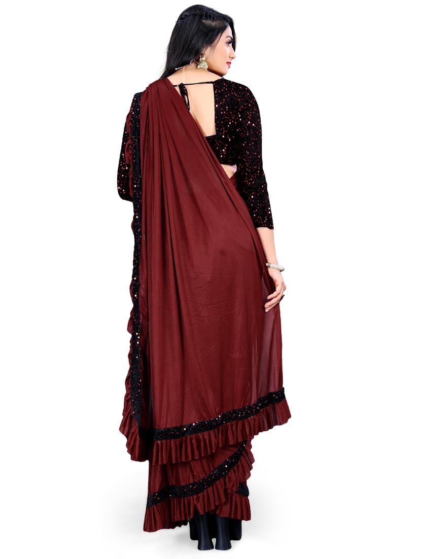 red lycra set saree - 19082946 - Standard Image - 1