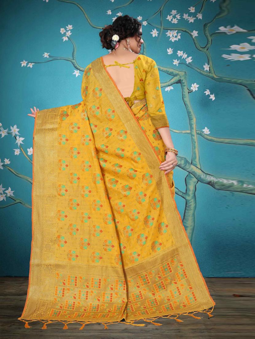 yellow cotton silk set saree with blouse - 19082993 - Standard Image - 1