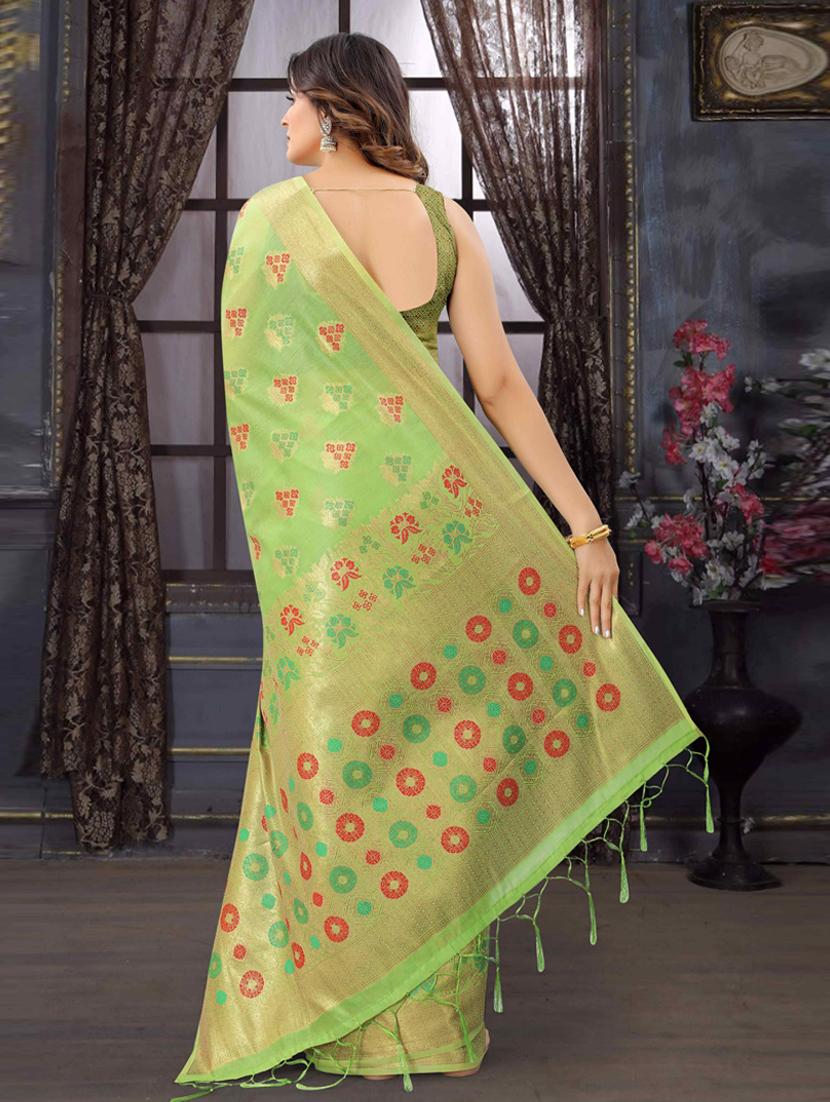 green cotton silk set saree - 19082995 - Standard Image - 1
