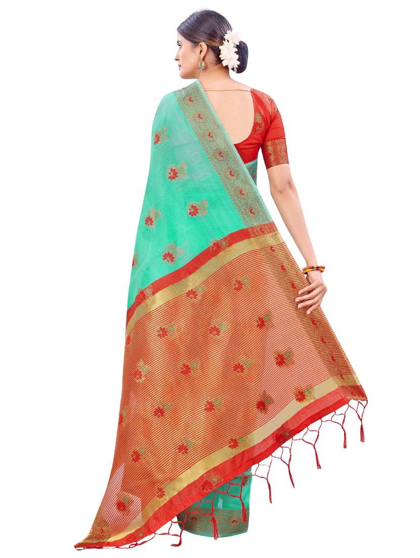 green cotton silk set saree with blouse - 19082998 - Standard Image - 1