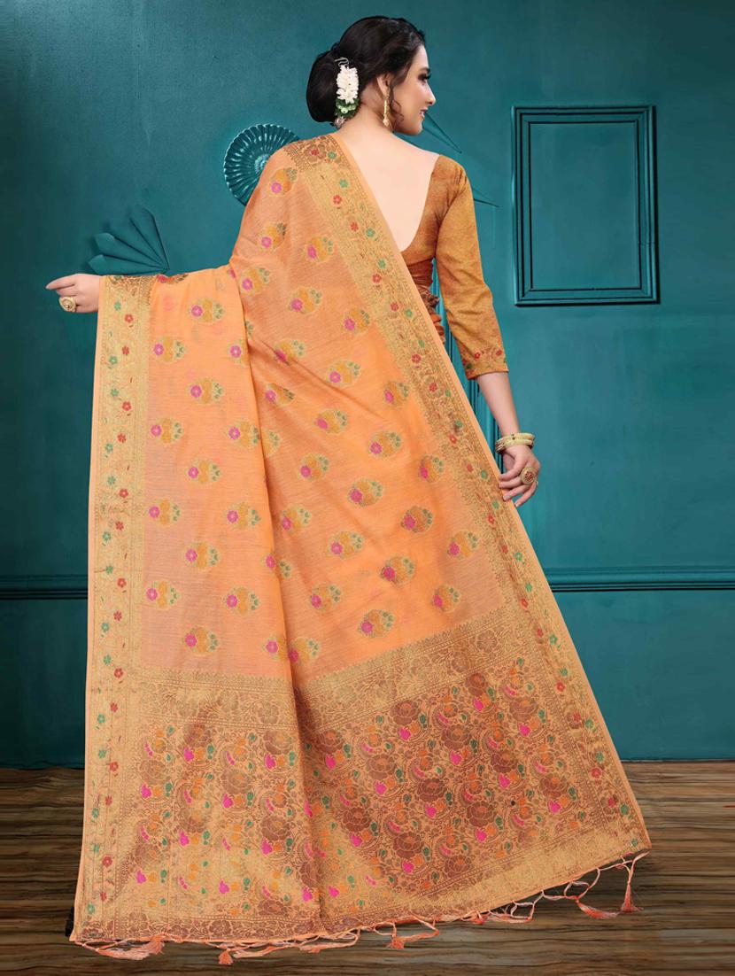 orange cotton silk set saree - 19083012 - Standard Image - 1