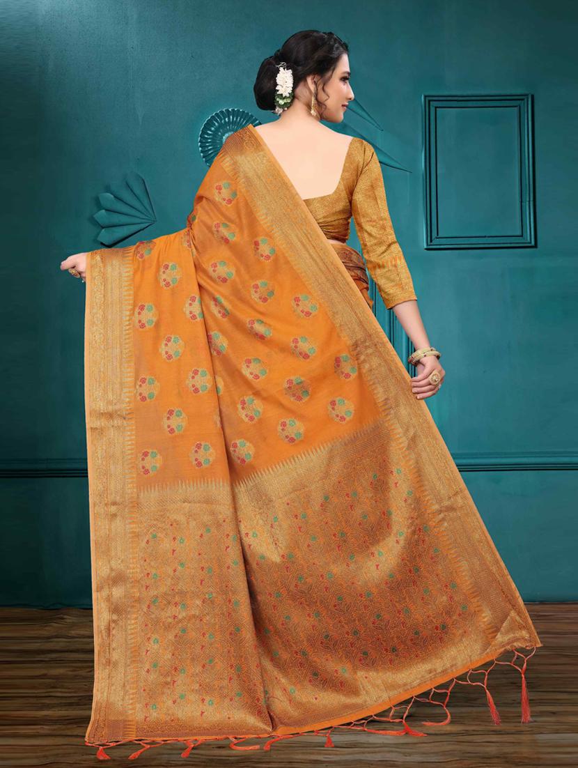 orange cotton silk set saree - 19083022 - Standard Image - 1