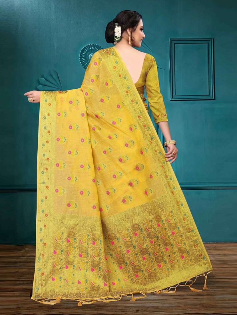 yellow cotton silk set saree with blouse - 19083025 - Standard Image - 1