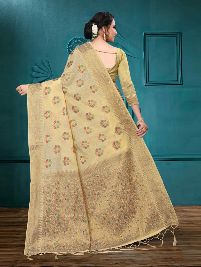 cream cotton silk set saree - 19083026 - Standard Image - 1