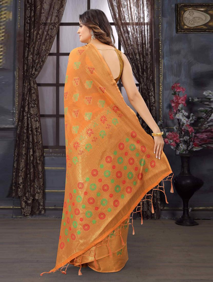 orange cotton silk set saree with blouse - 19083038 - Standard Image - 1