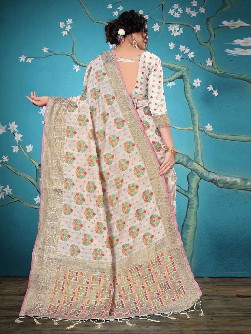 white cotton silk set saree - 19083040 - Standard Image - 1
