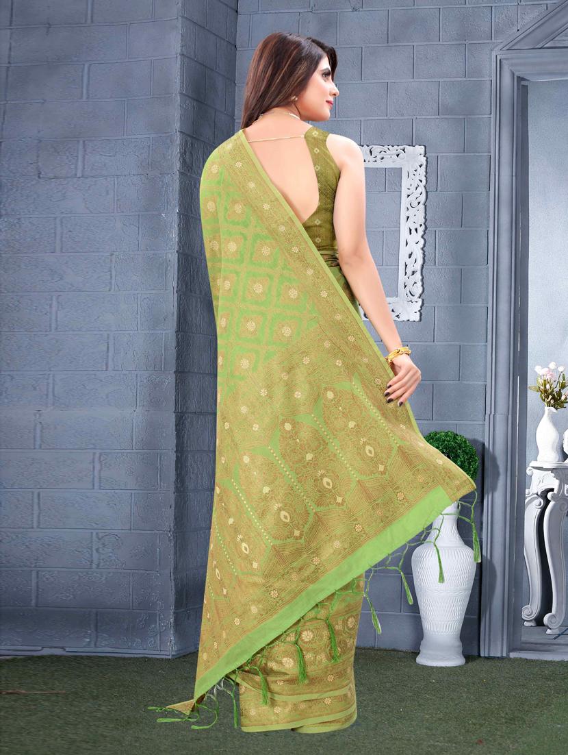 green cotton silk set saree with blouse - 19083050 - Standard Image - 1