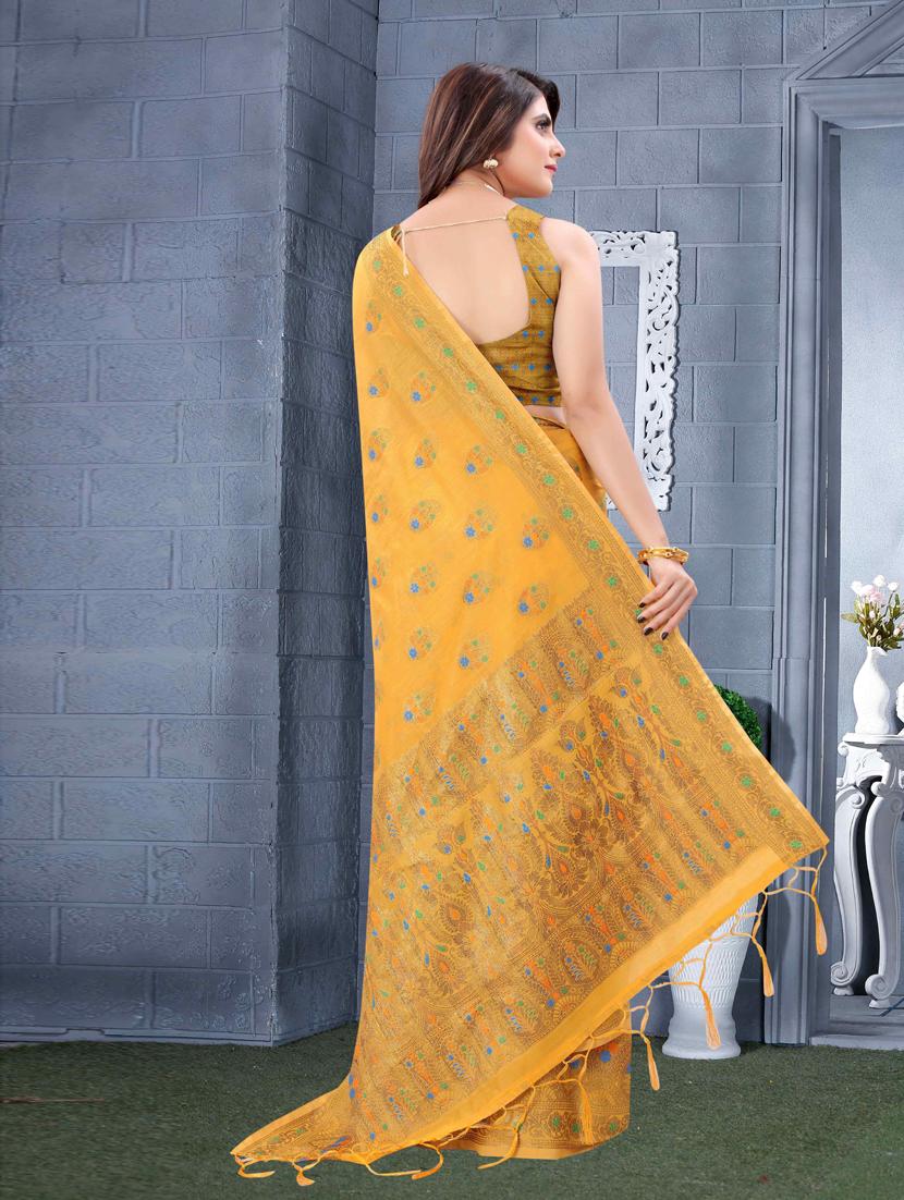 yellow lycra set saree - 19083051 - Standard Image - 1
