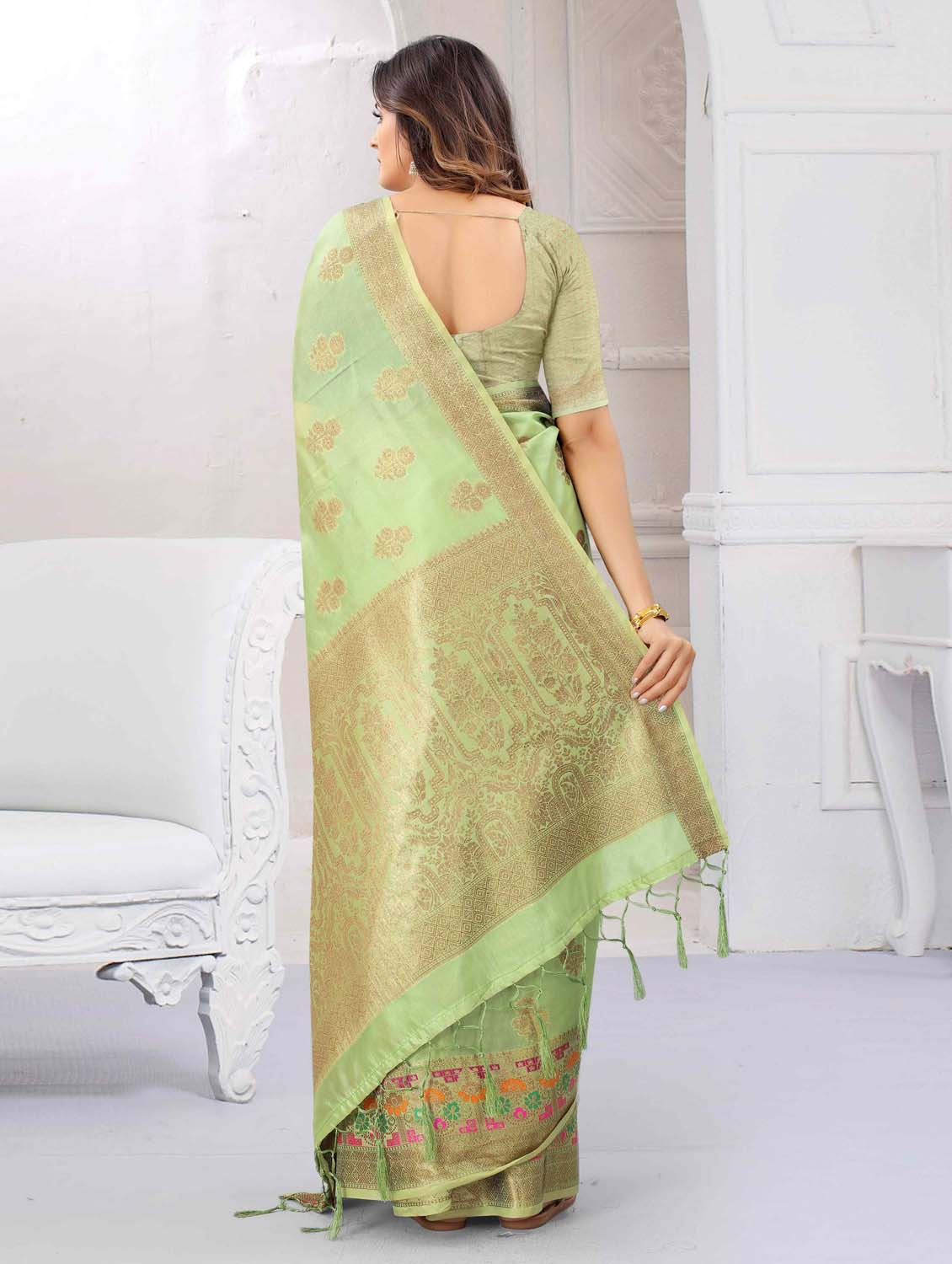 self design zari work woven saree with blouse - 19083108 -  Standard Image - 1