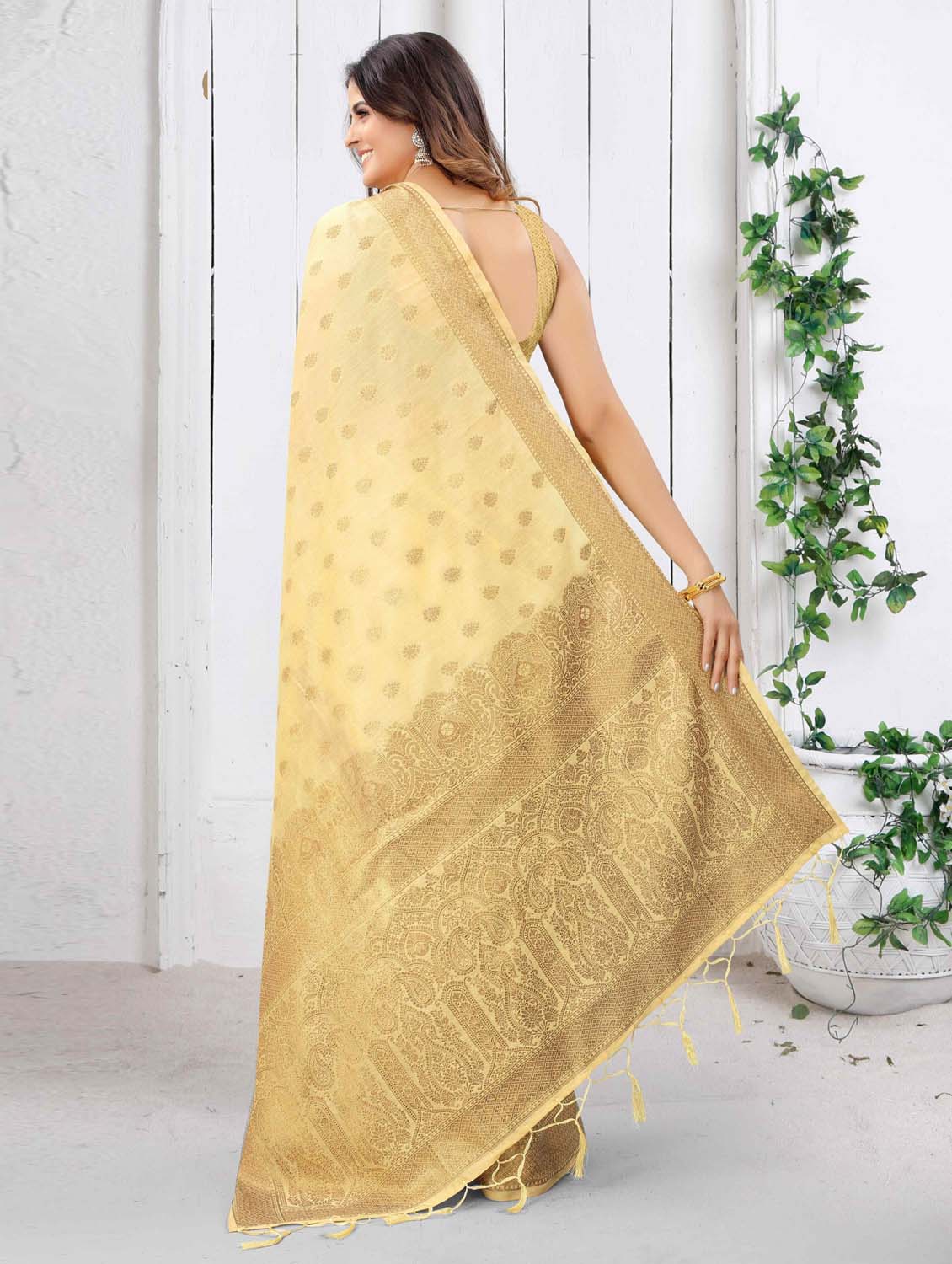 self design zari work woven saree with blouse - 19083137 -  Standard Image - 1