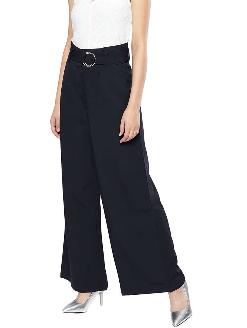 black mid rise solid trouser - 19083890 -  Standard Image - 1