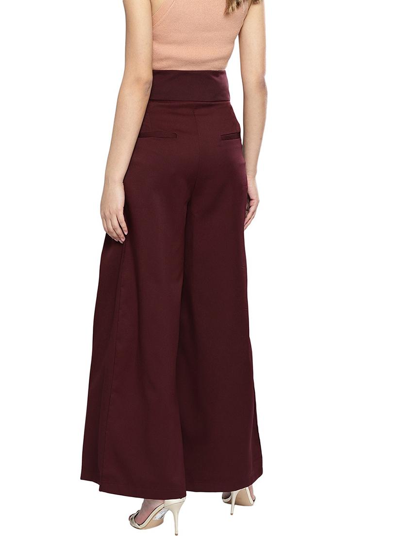 burgundy mid rise solid trouser - 19083953 - Standard Image - 1