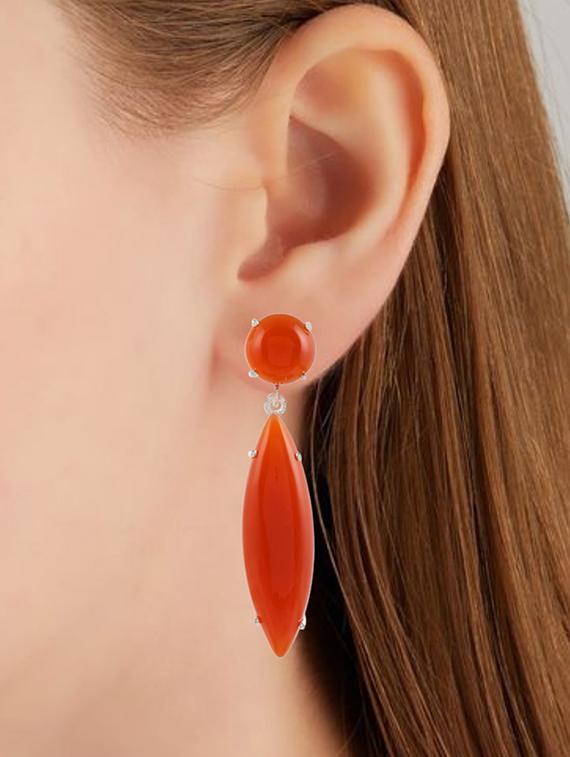 red silver plated drop earring - 19085237 - Standard Image - 4