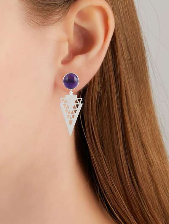  purple silver plated drop earring - 19085241 -  Standard Image - 4
