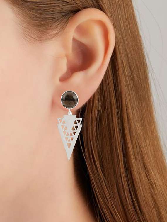 black silver plated drop earring - 19085243 - Standard Image - 4