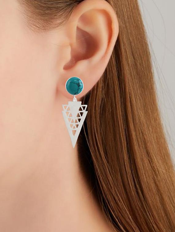 blue silver plated drop earring - 19085267 - Standard Image - 4