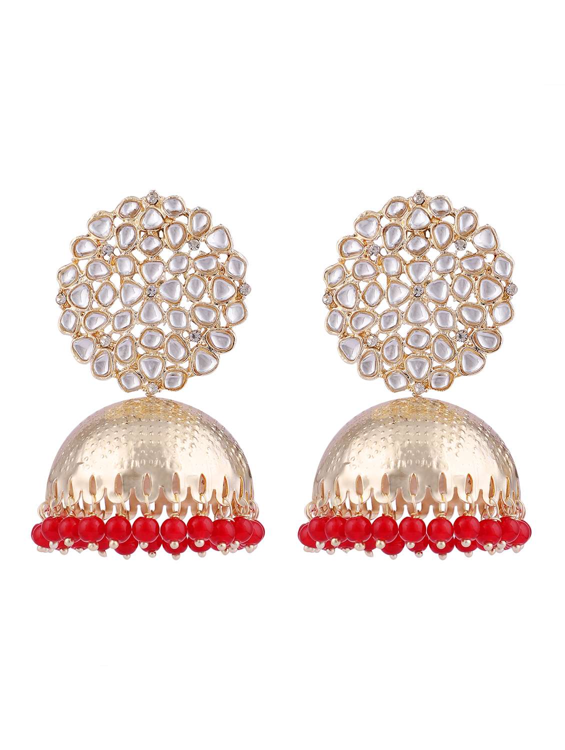 red gold plated jhumka earring - 19086329 -  Standard Image - 1