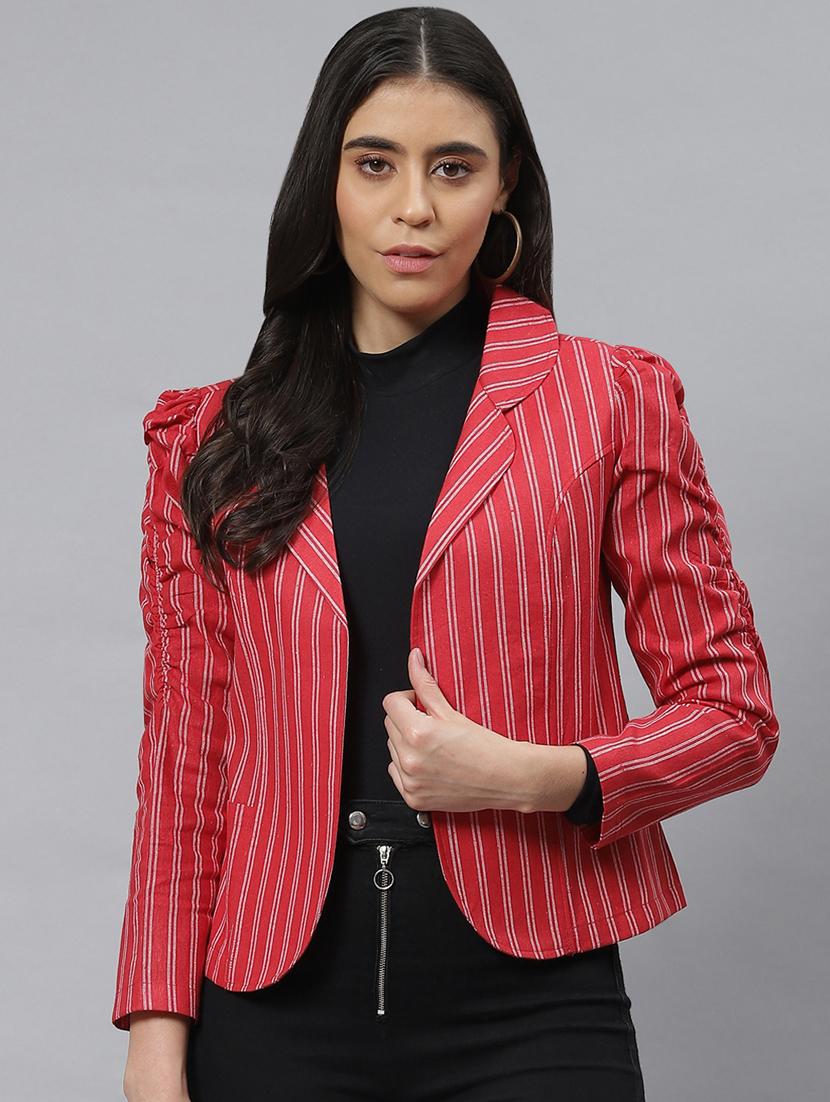 lapel neck striped regular jacket - 19086599 - Zoom Image - 0
