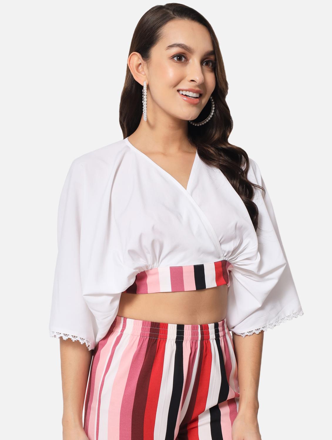 women's crop overlap neck top - 19086757 - Standard Image - 1