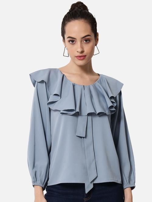 women's ruffle round neck top - 19086763 -  Standard Image - 0