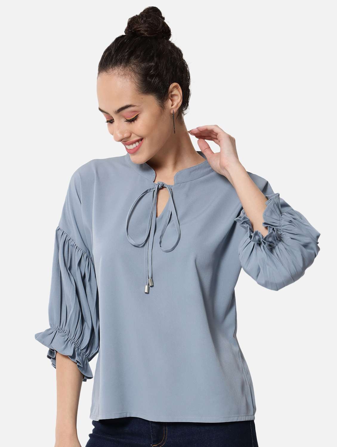 women's straight tie-up neck top