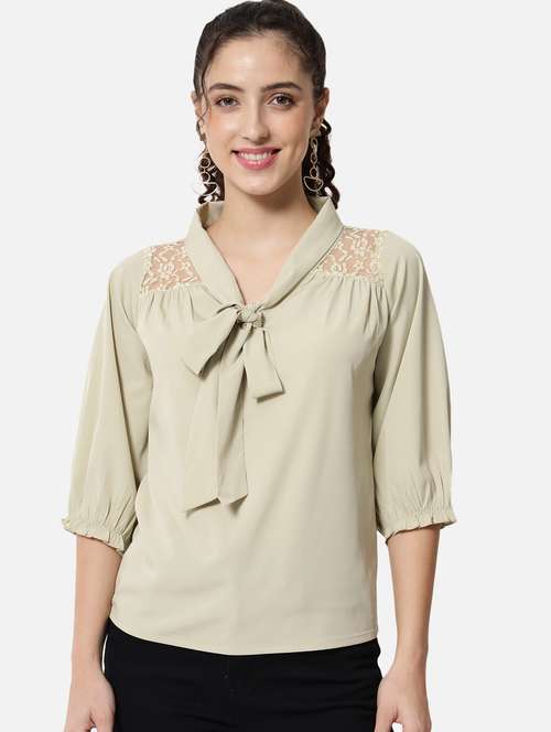 women's straight tie-up neck top - 19086793 -  Standard Image - 0