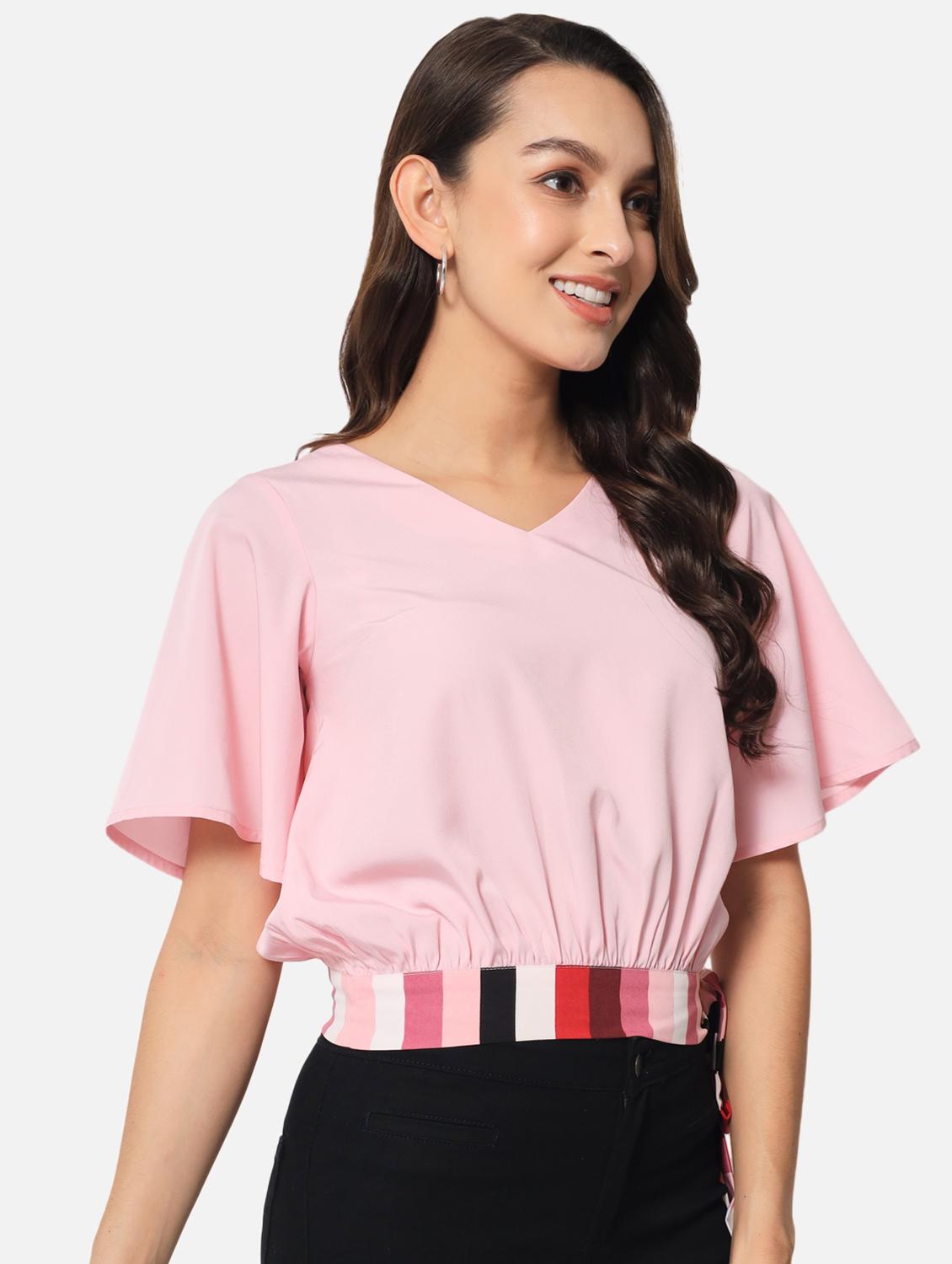 women's crop v neck top - 19086799 - Standard Image - 1